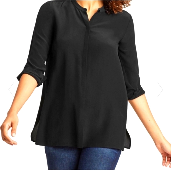 Eileen Fisher Tops - Eileen Fisher 100% Silk Black Crepe Long Sleeve Shirt Size Extra Small